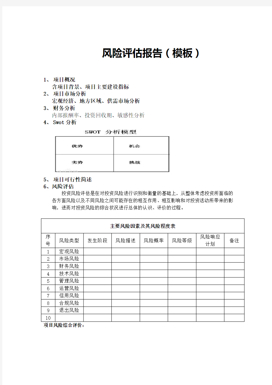 风险评估报告(模板)