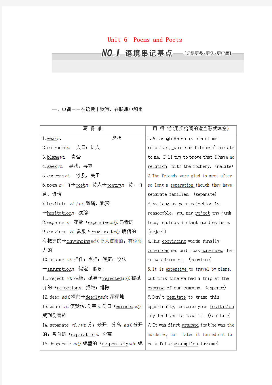 2018届高考英语一轮复习Unit6PoemsandPoets学案重庆大学版