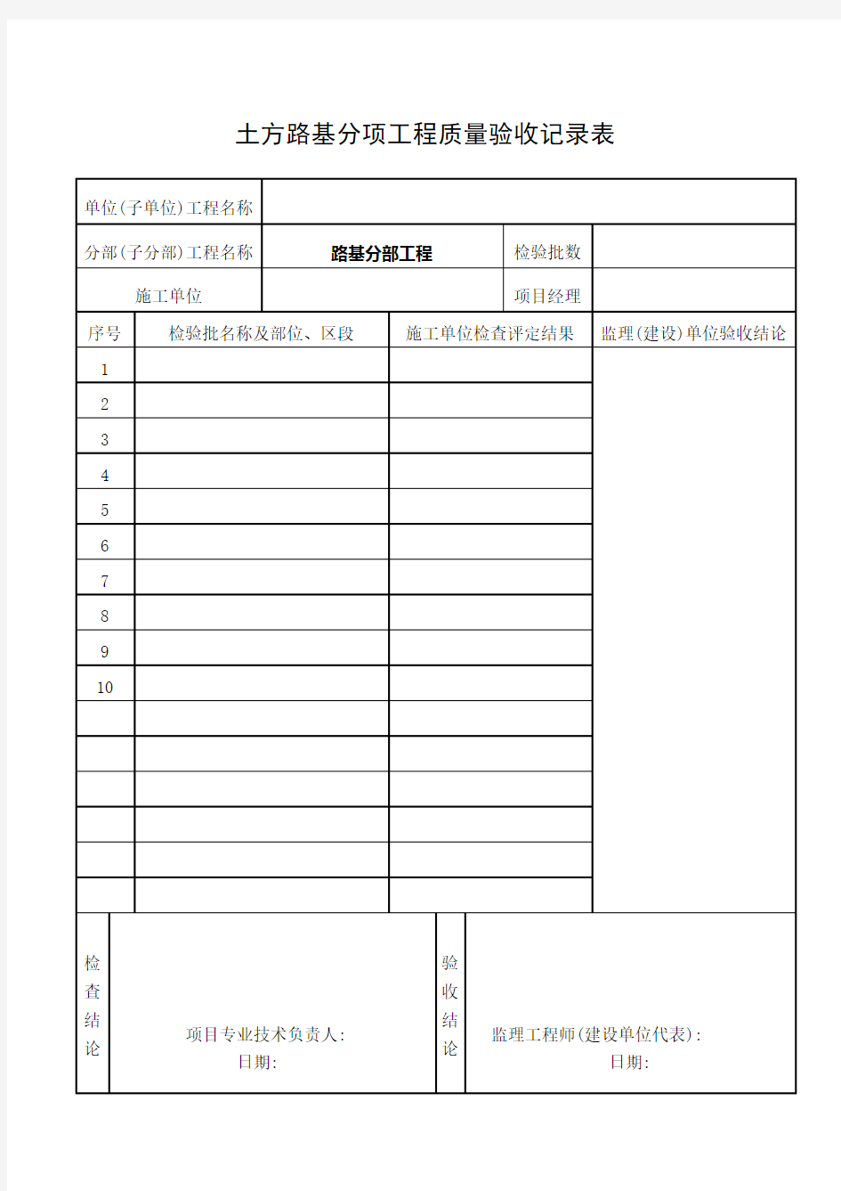 市政工程质量验收记录表