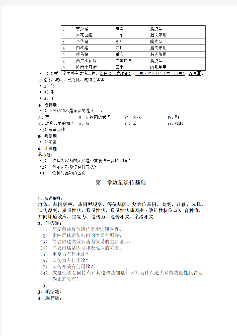 中国农业大学动物育种学期末复习题汇总