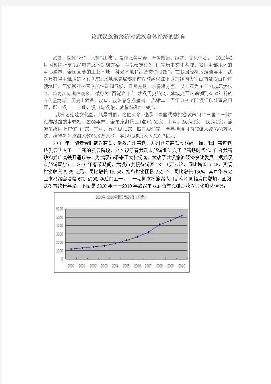 论武汉旅游经济对武汉总体经济的影响
