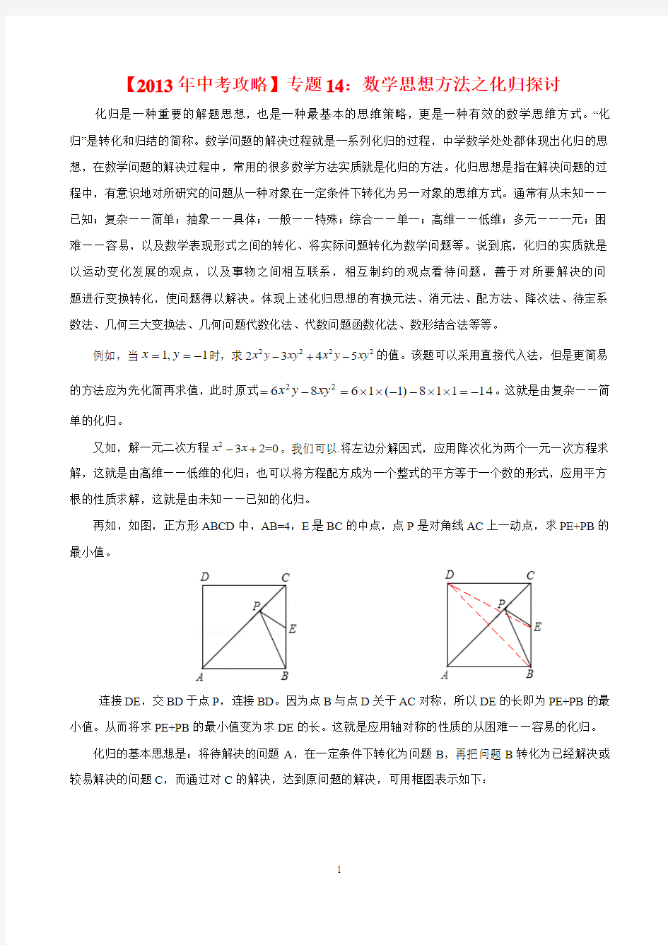 专题14：数学思想方法之化归探讨