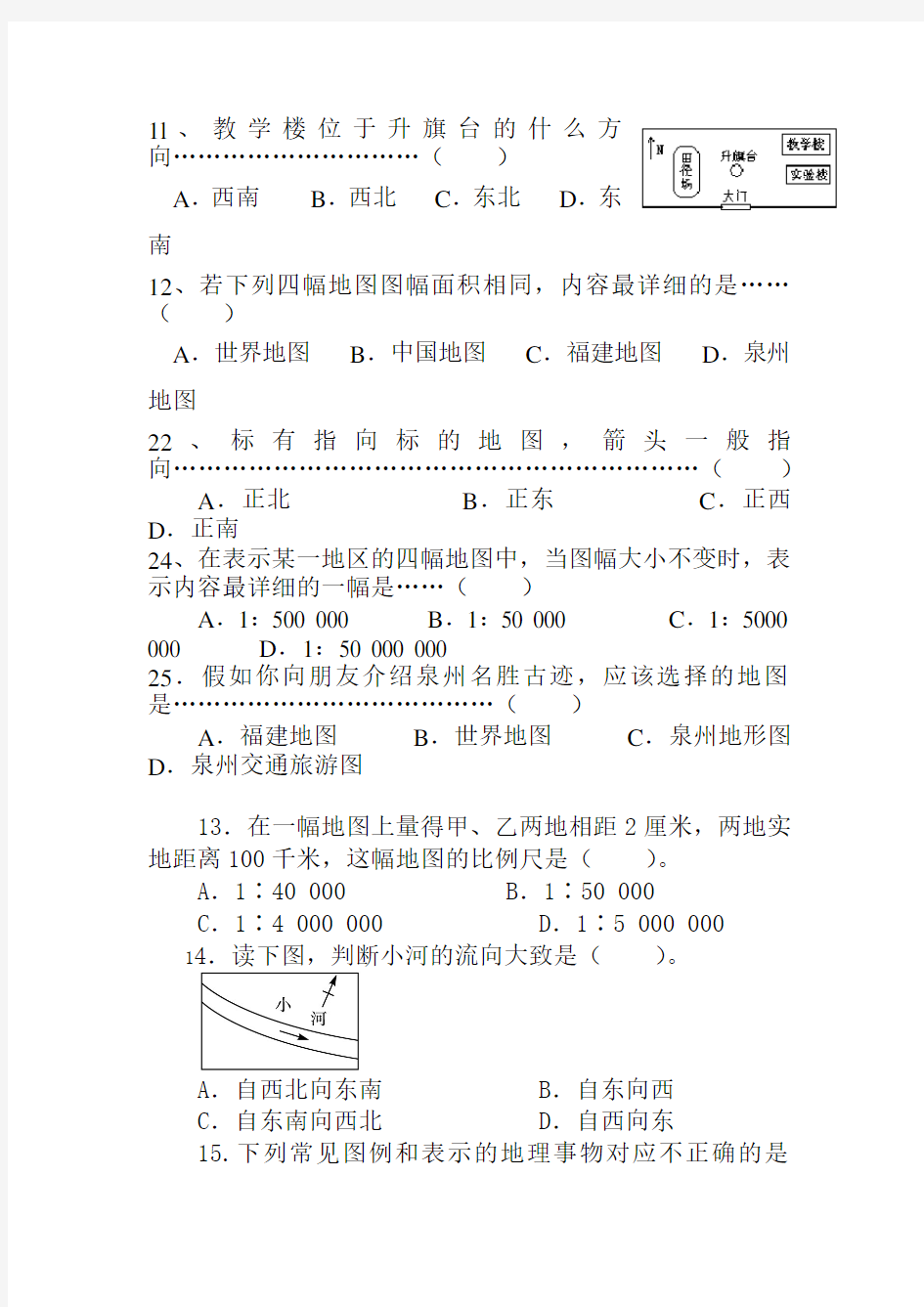 初中地理专题复习  专题一：等高线专题练习