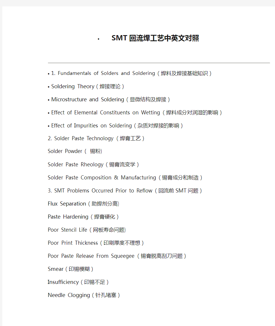 SMT回流焊工艺中英文对照