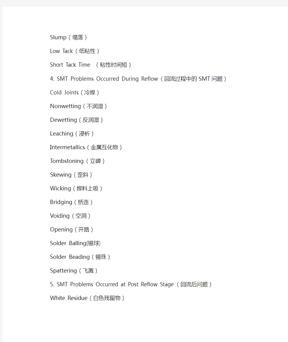 SMT回流焊工艺中英文对照