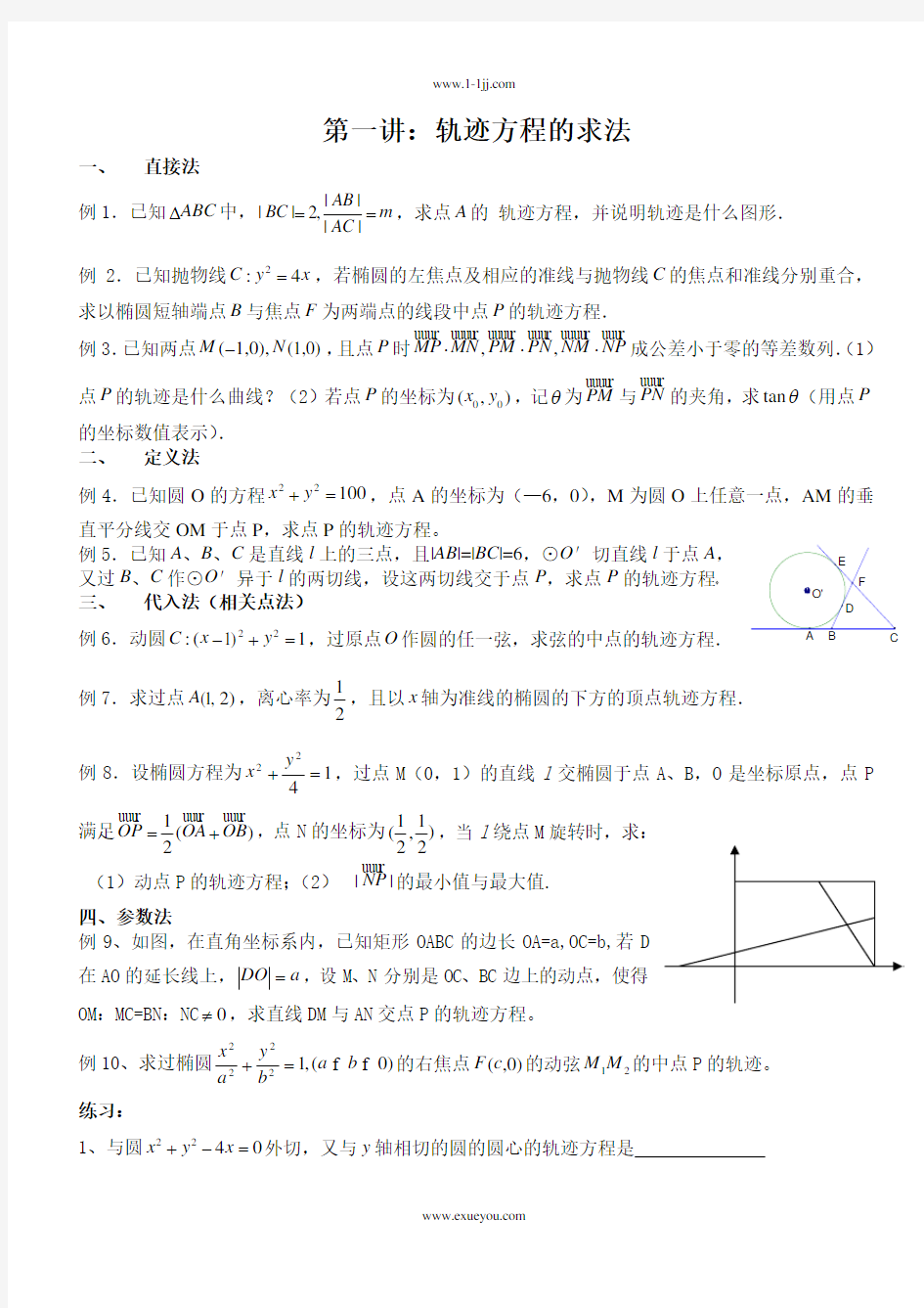 圆锥曲线中的轨迹方程的求法