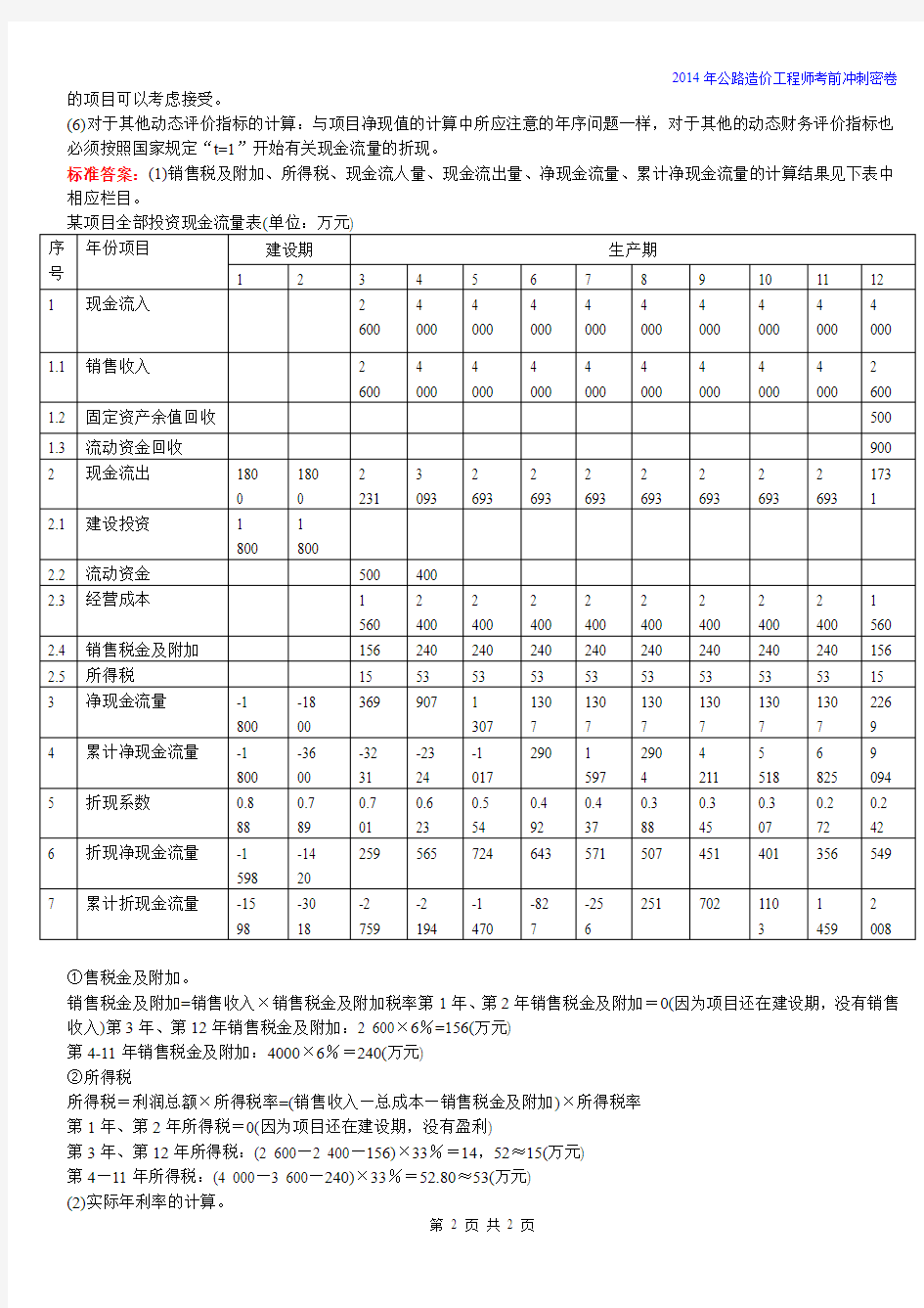 2014公路造价《案例分析》试题(1)