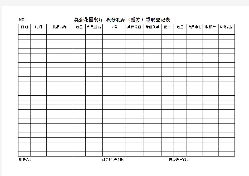 积分礼品领取登记表