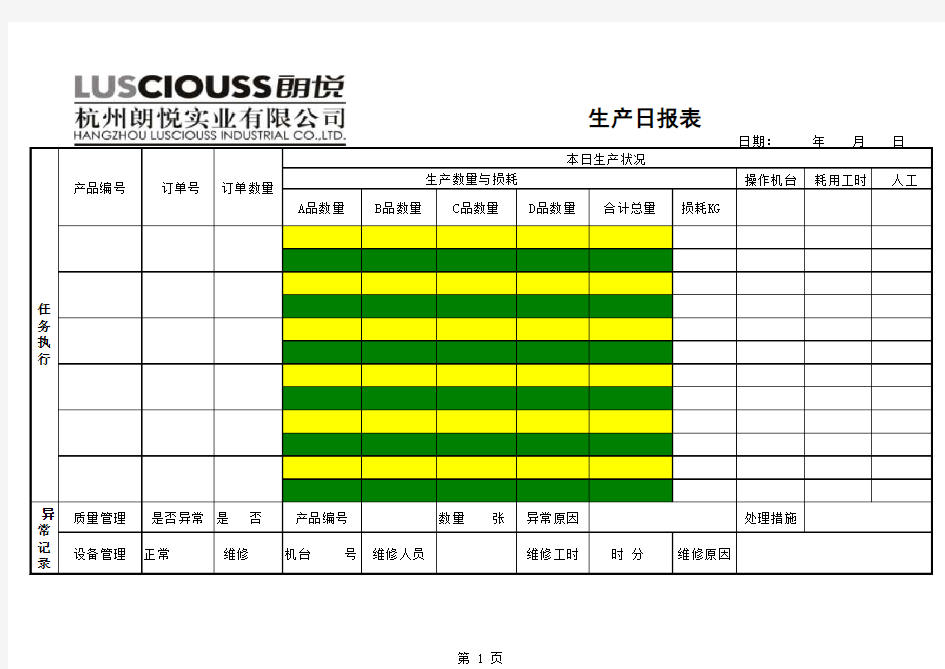 生产经理日报表