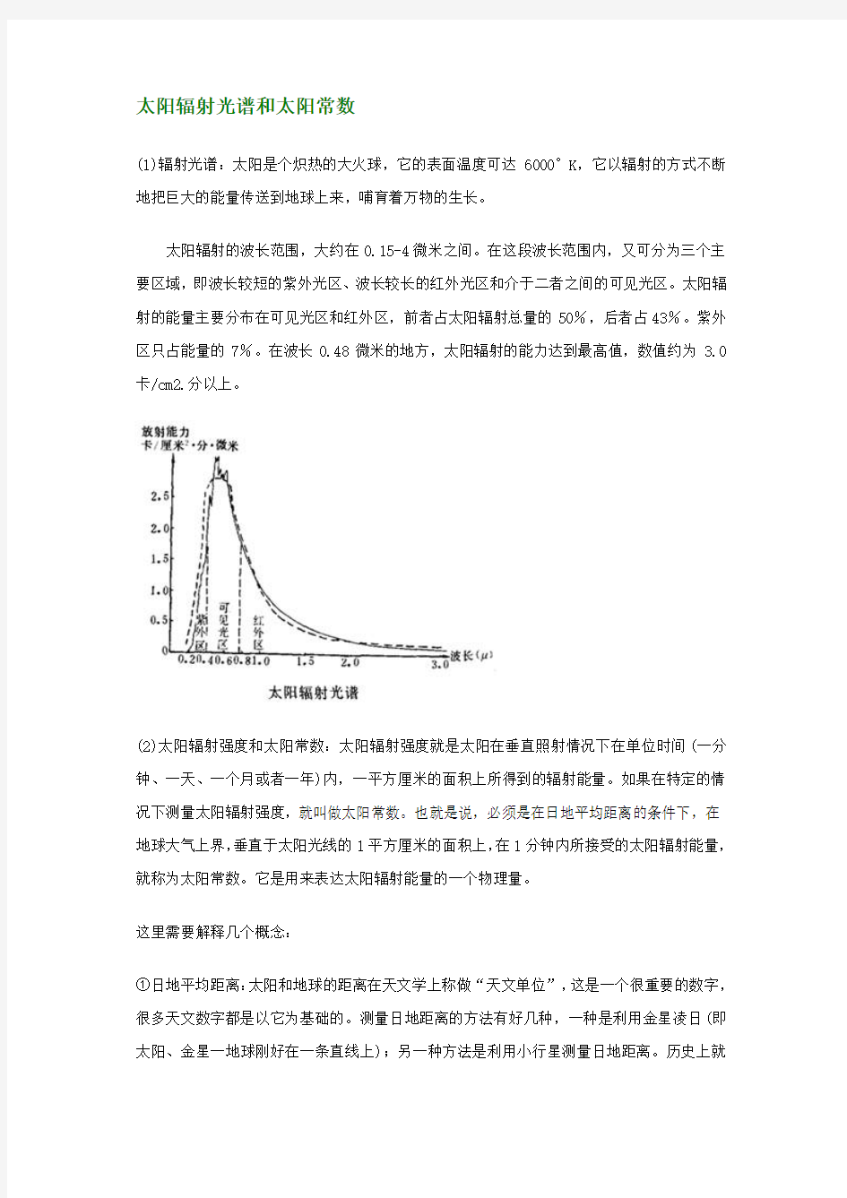 太阳辐射光谱和太阳常数