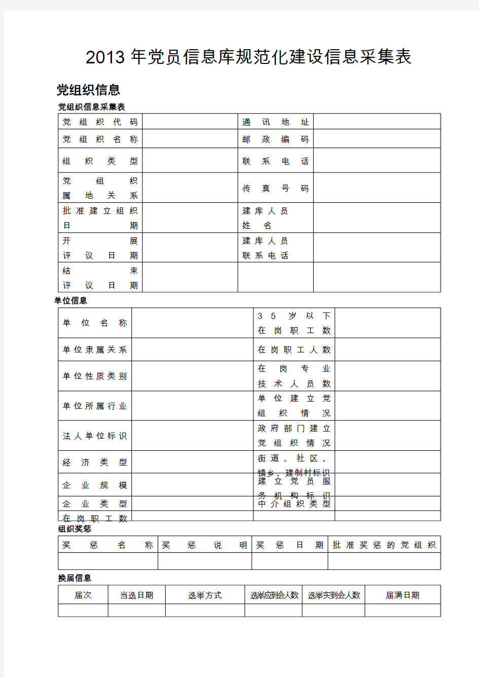 2013年党员信息库规范化建设信息采集表