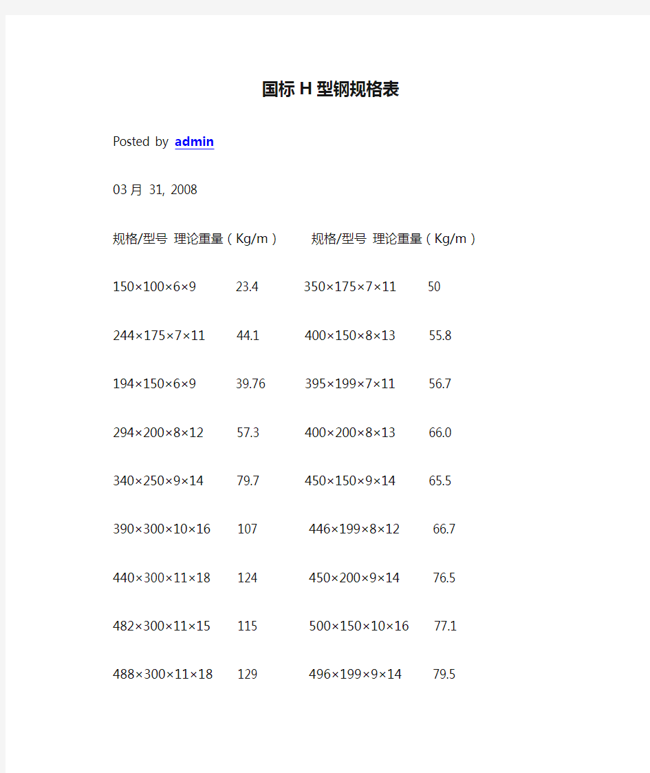 国标H型钢规格表