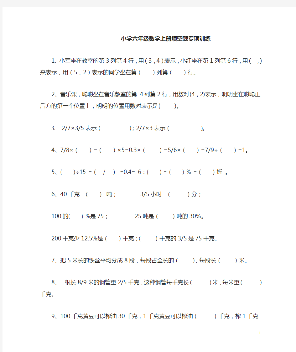 人教版小学六年级数学上册填空题专项训练