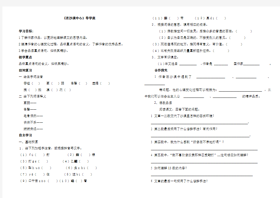 在沙漠中心.导学案doc