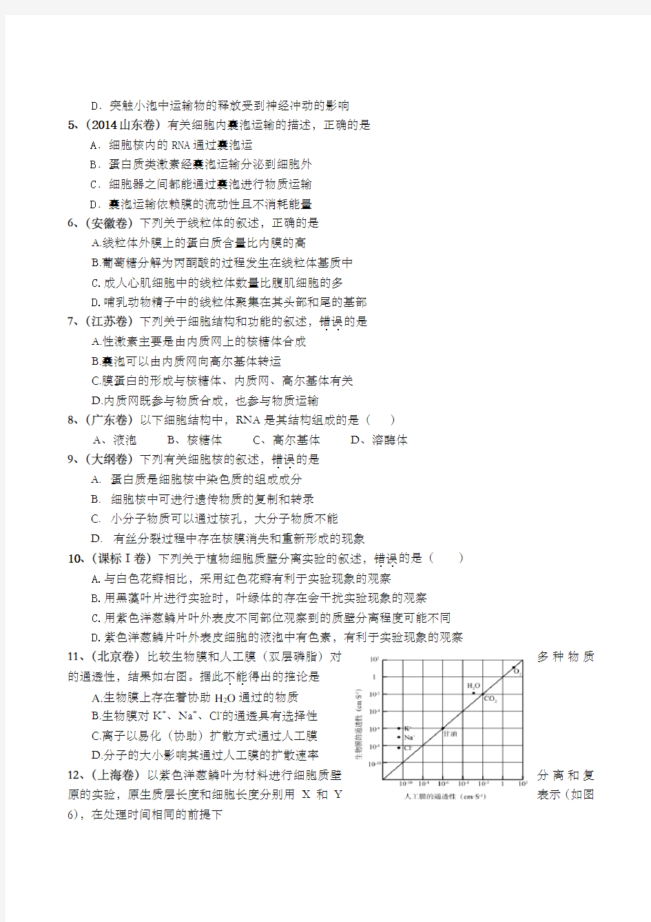 高三生物必修一一轮复习试题