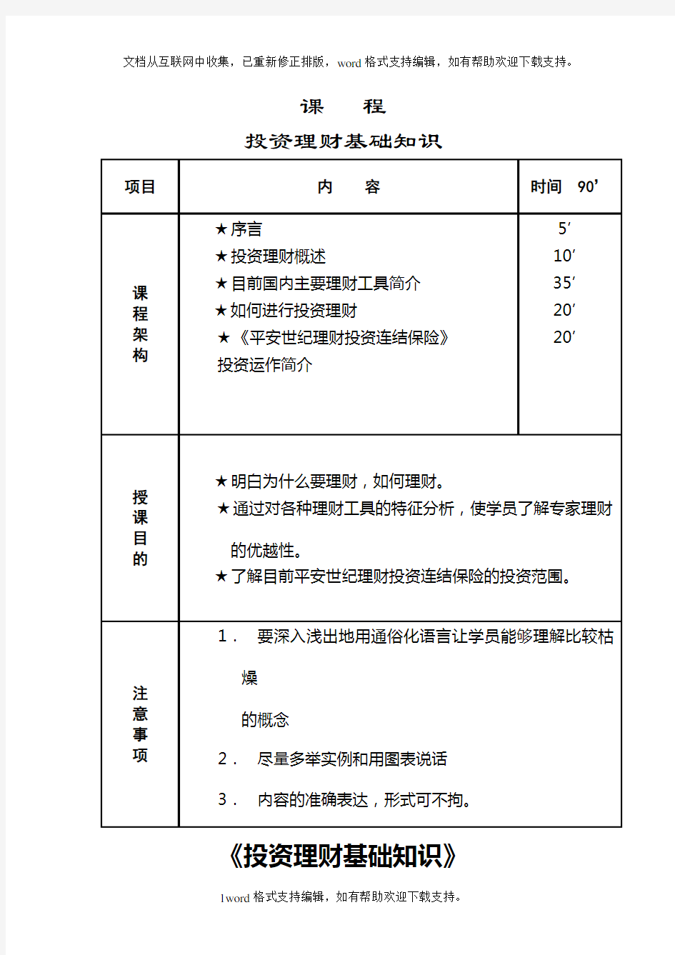 培训教材——投资理财基础知识讲义