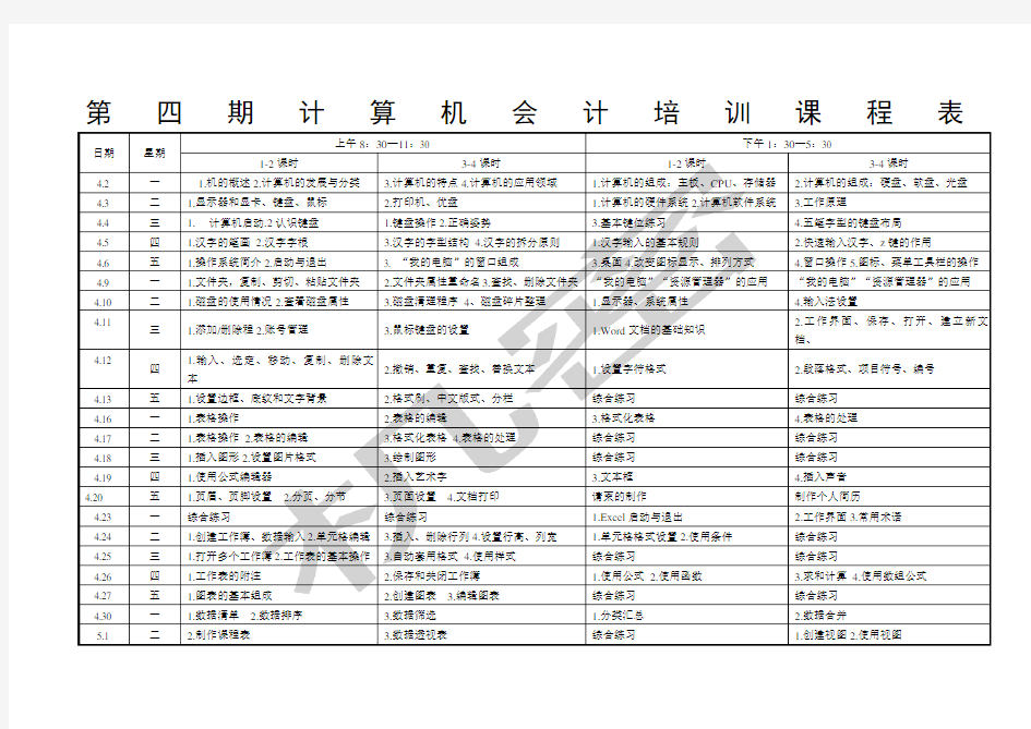计算机培训课程表