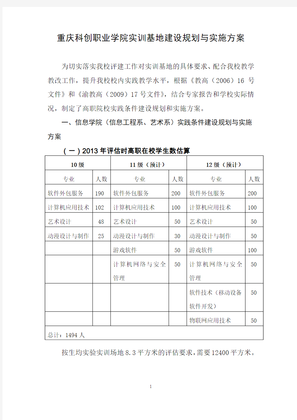 重庆科创职业学院实训基地建设规划与实施方案