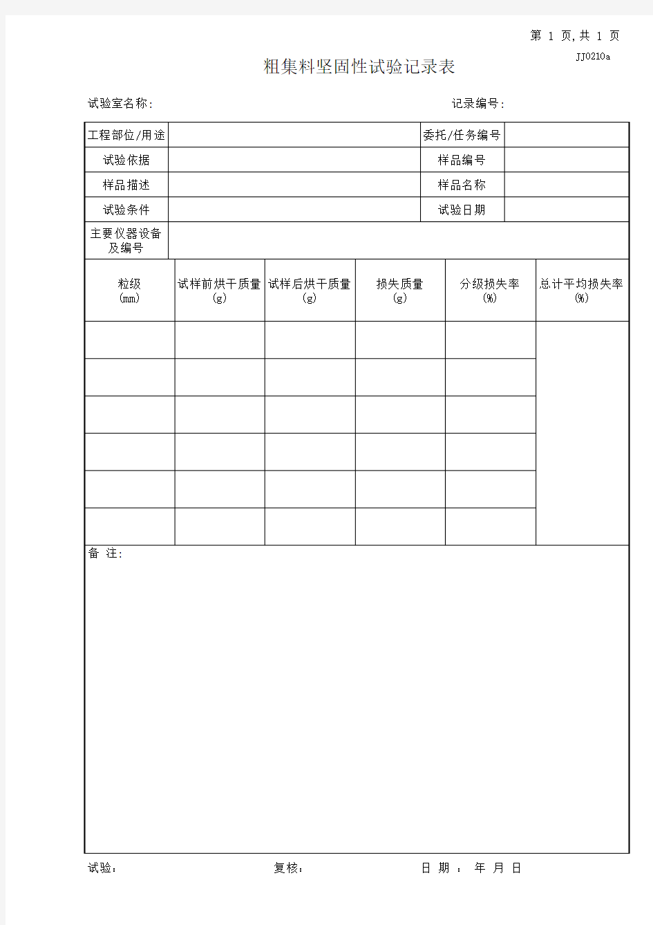 16.粗集料坚固性试验记录表