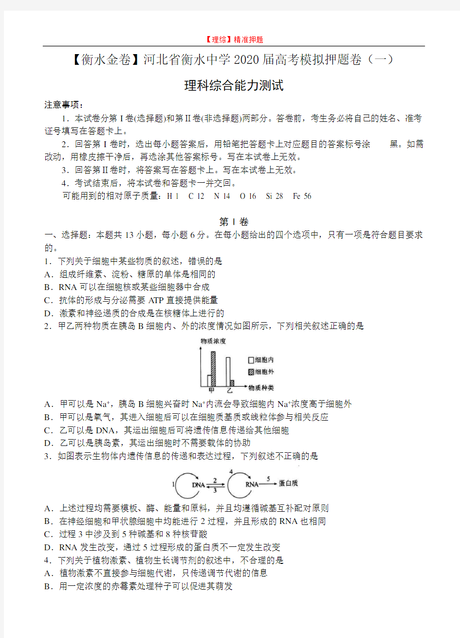 【理科综合模拟】河北省衡水中学2020届高三模拟押题(一)理综.doc