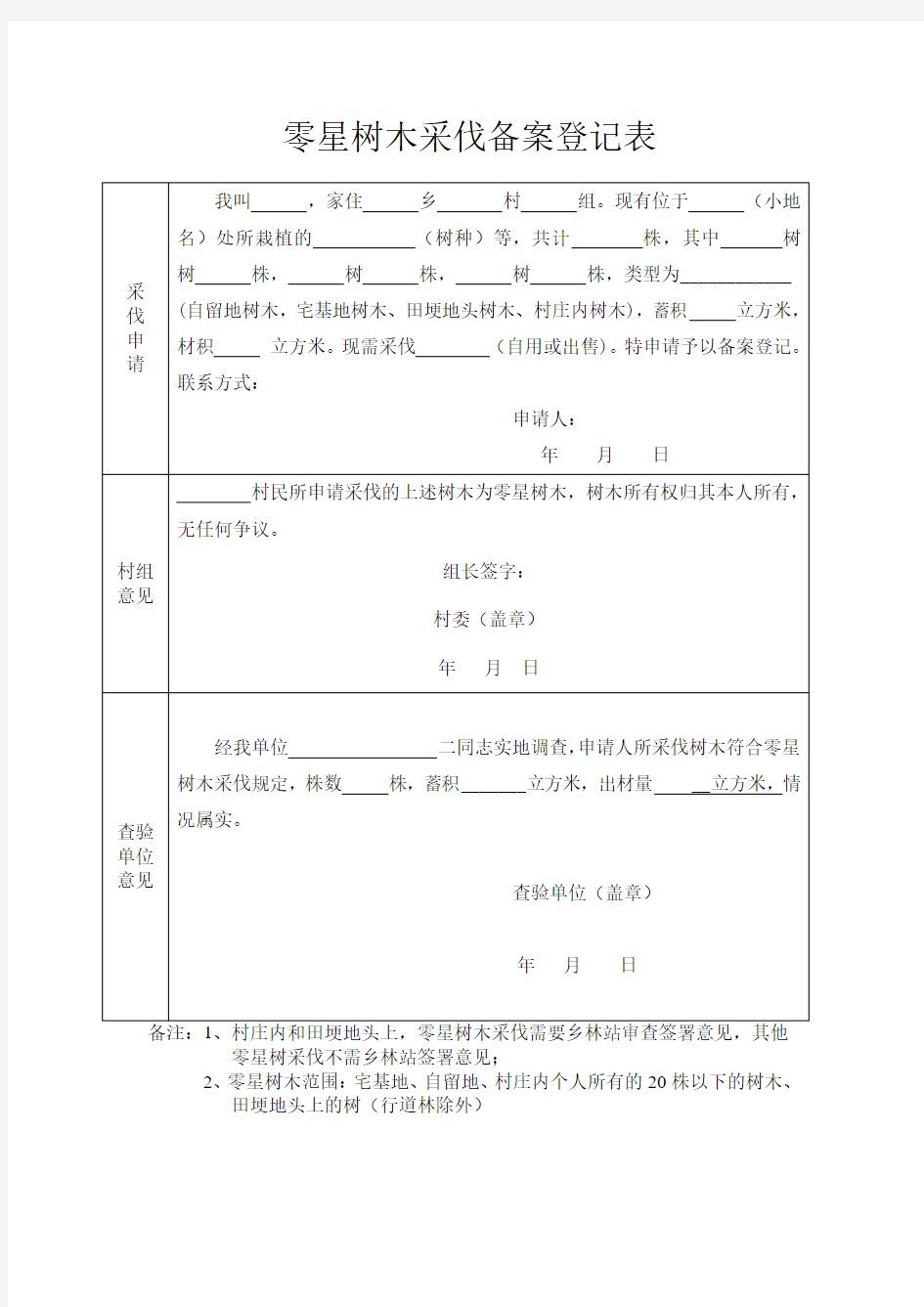 零星树木采伐审批表