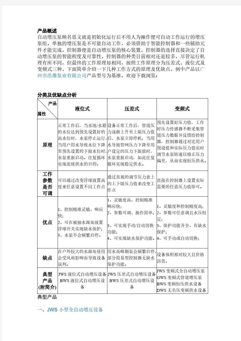 几种罕见型号的全自动管道增压泵的工作原理特点用途参数及选型分析