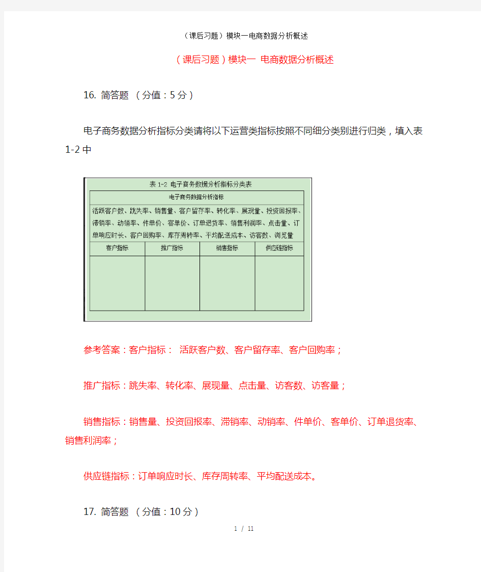 (课后习题)模块一电商数据分析概述