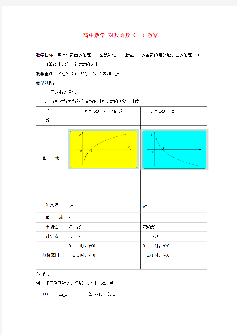 高中数学-对数函数(一)教案