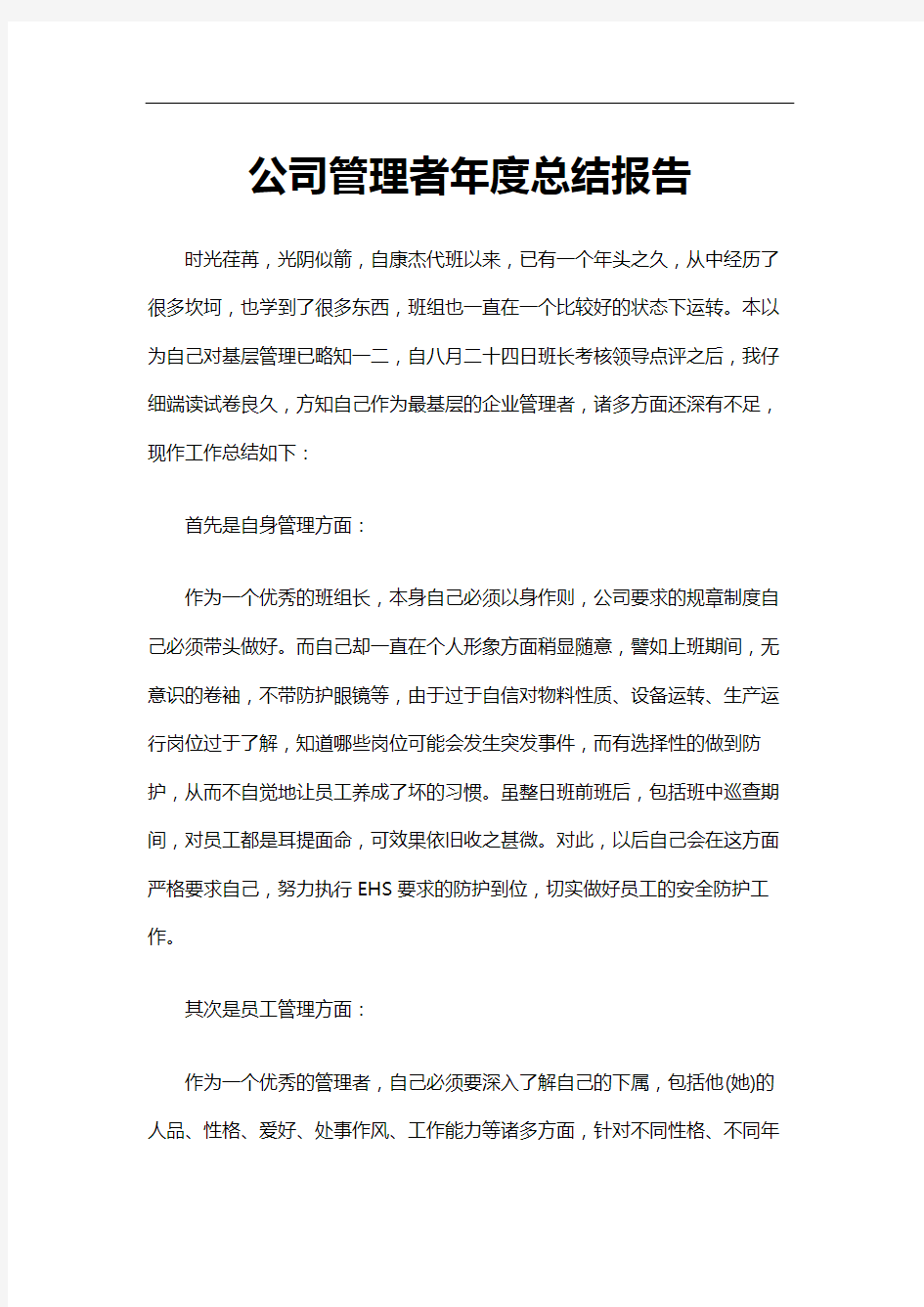 公司管理者年度总结报告