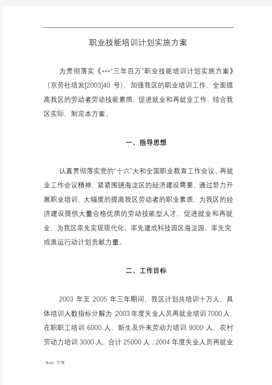 职业技能培训计划实施计划方案