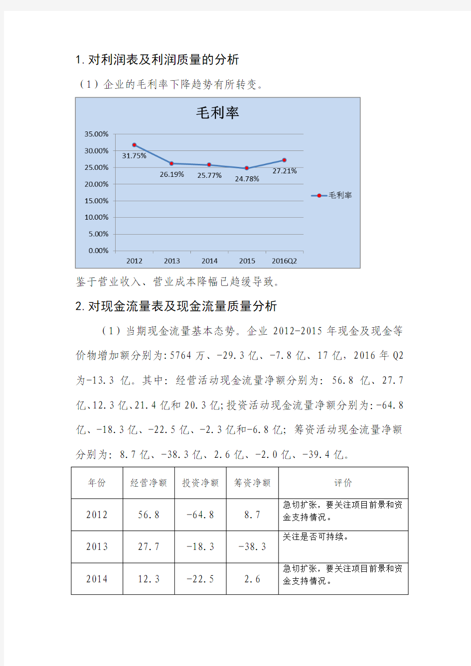 对利润表及利润质量的分析对现金流量表及现金流量质量分析