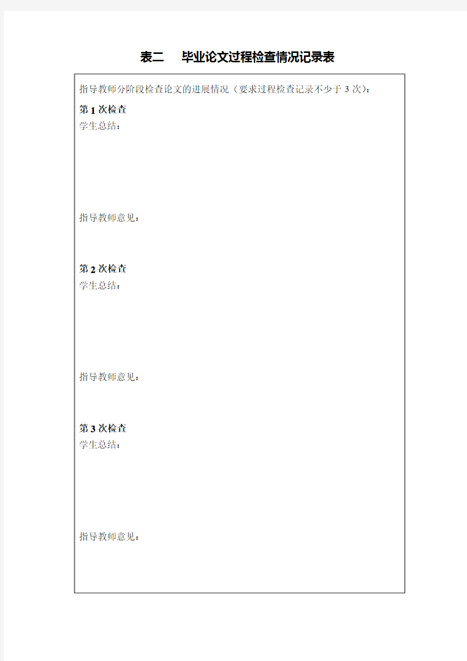 表二毕业论文过程检查情况记录表