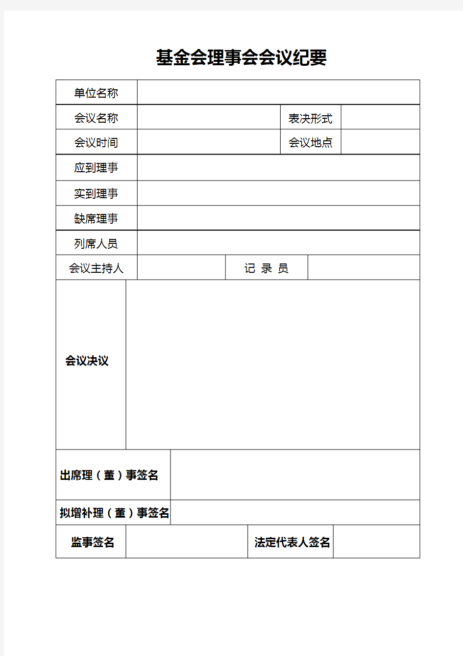 基金会理事会会议纪要(空白)