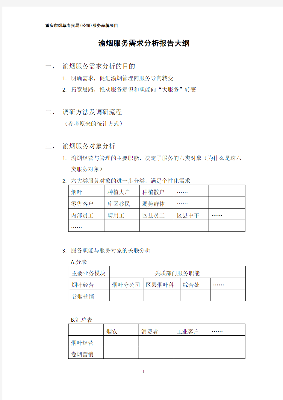 服务需求分析报告提纲