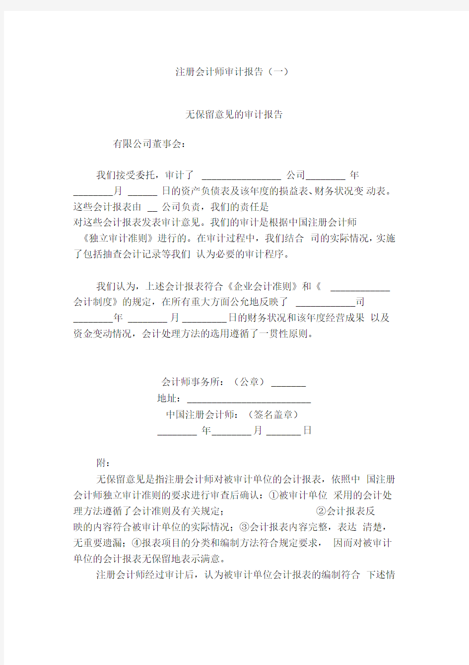 注册会计师审计报告(一)