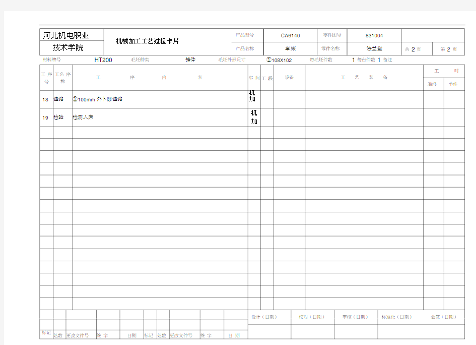 机械加工实用工艺卡片及工序卡片