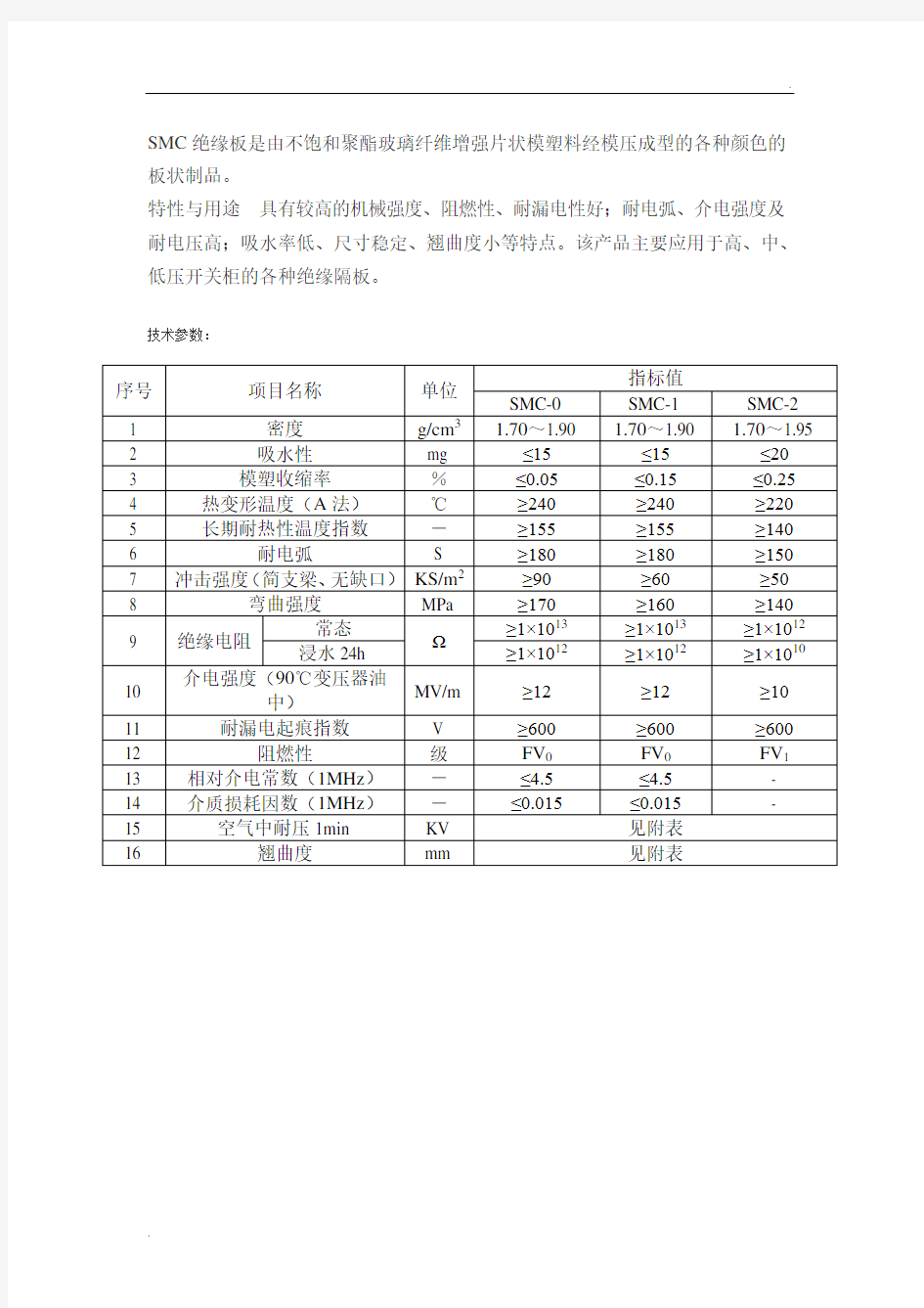 SMC材料参数