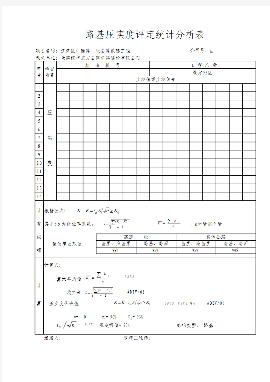 压实度评定表(自动计算出结果)