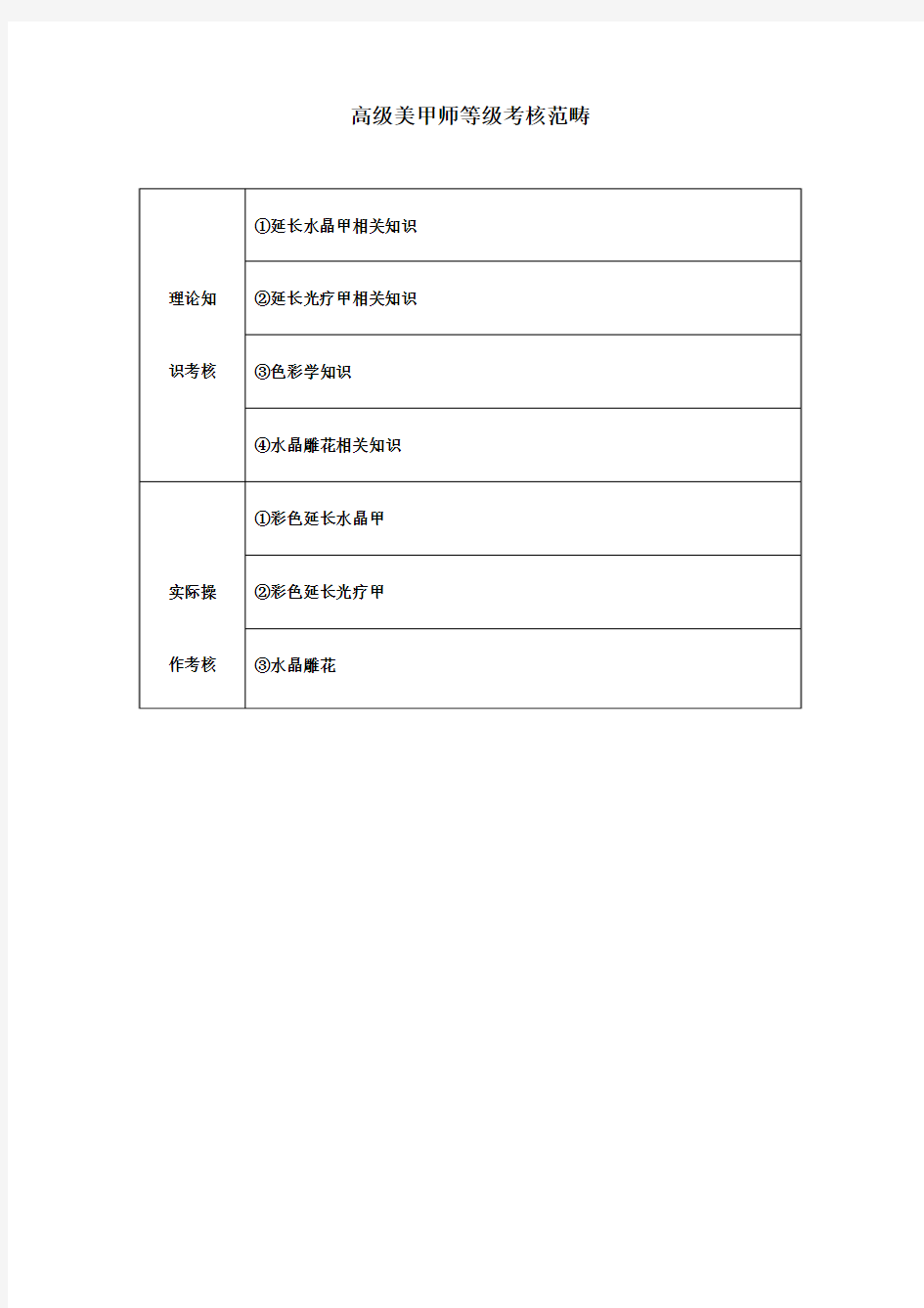 高级美甲师等级考核大纲