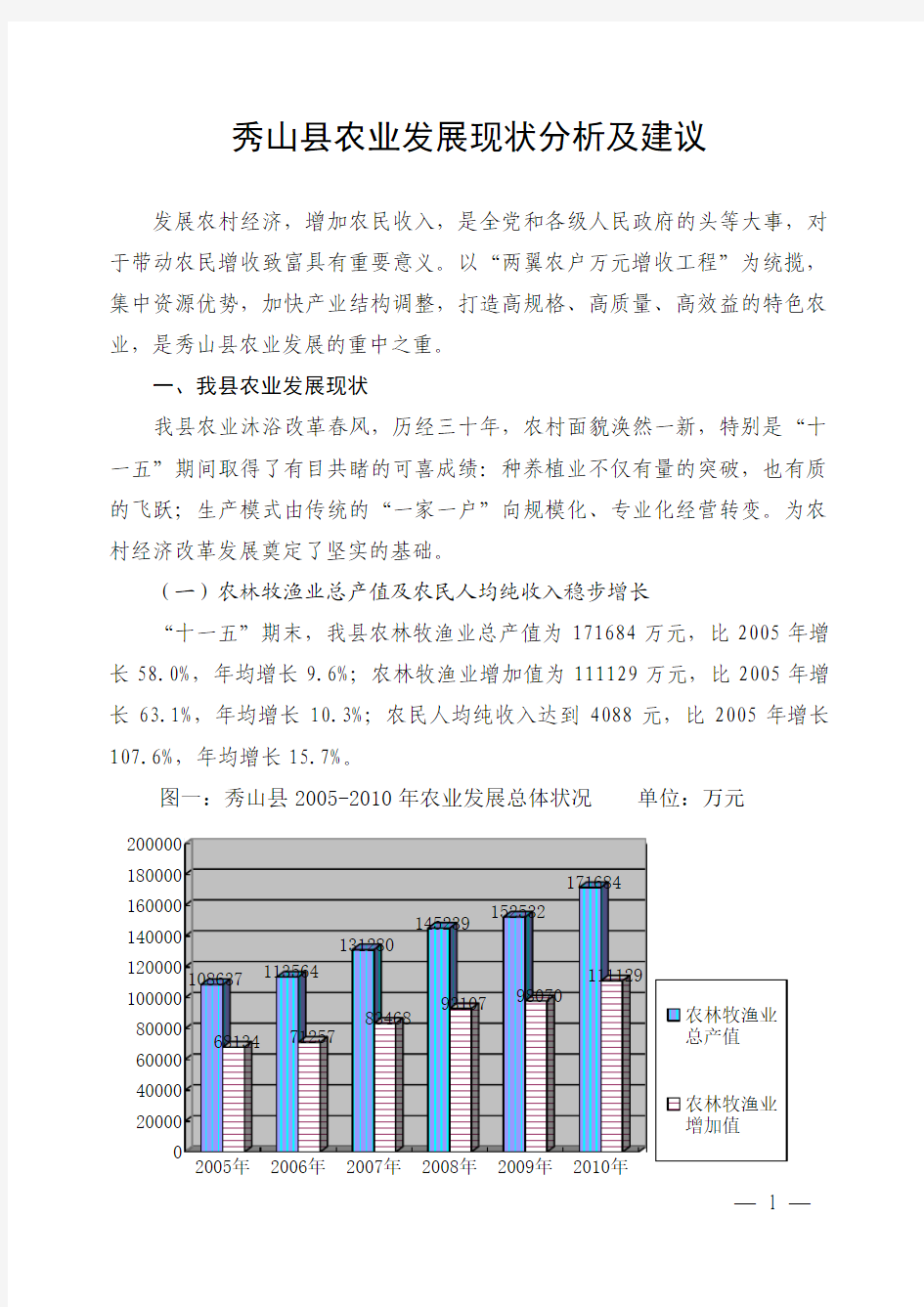 秀山县农业发展现状分析及建议