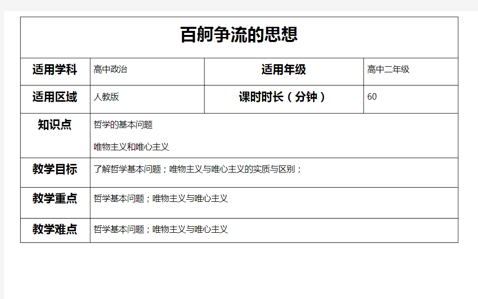 百舸争流的思想(教案)