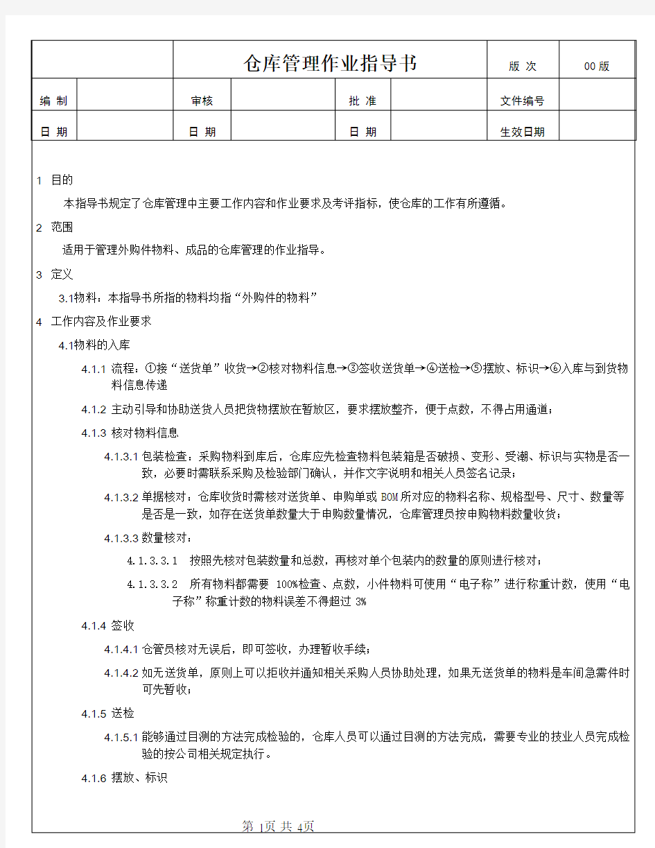 (模板)仓库管理作业指导书