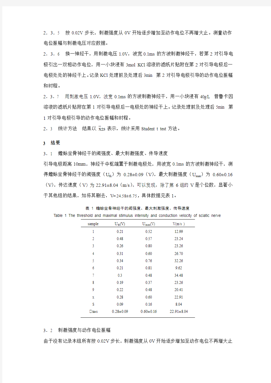 神经的电生理特性及影响因素实验报告