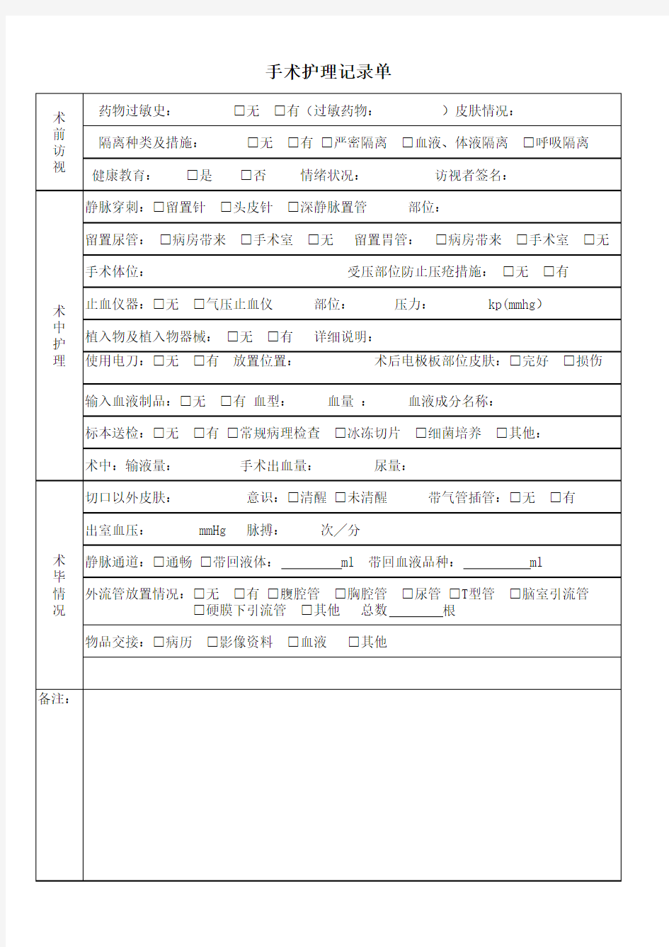 手术护理记录单新版 