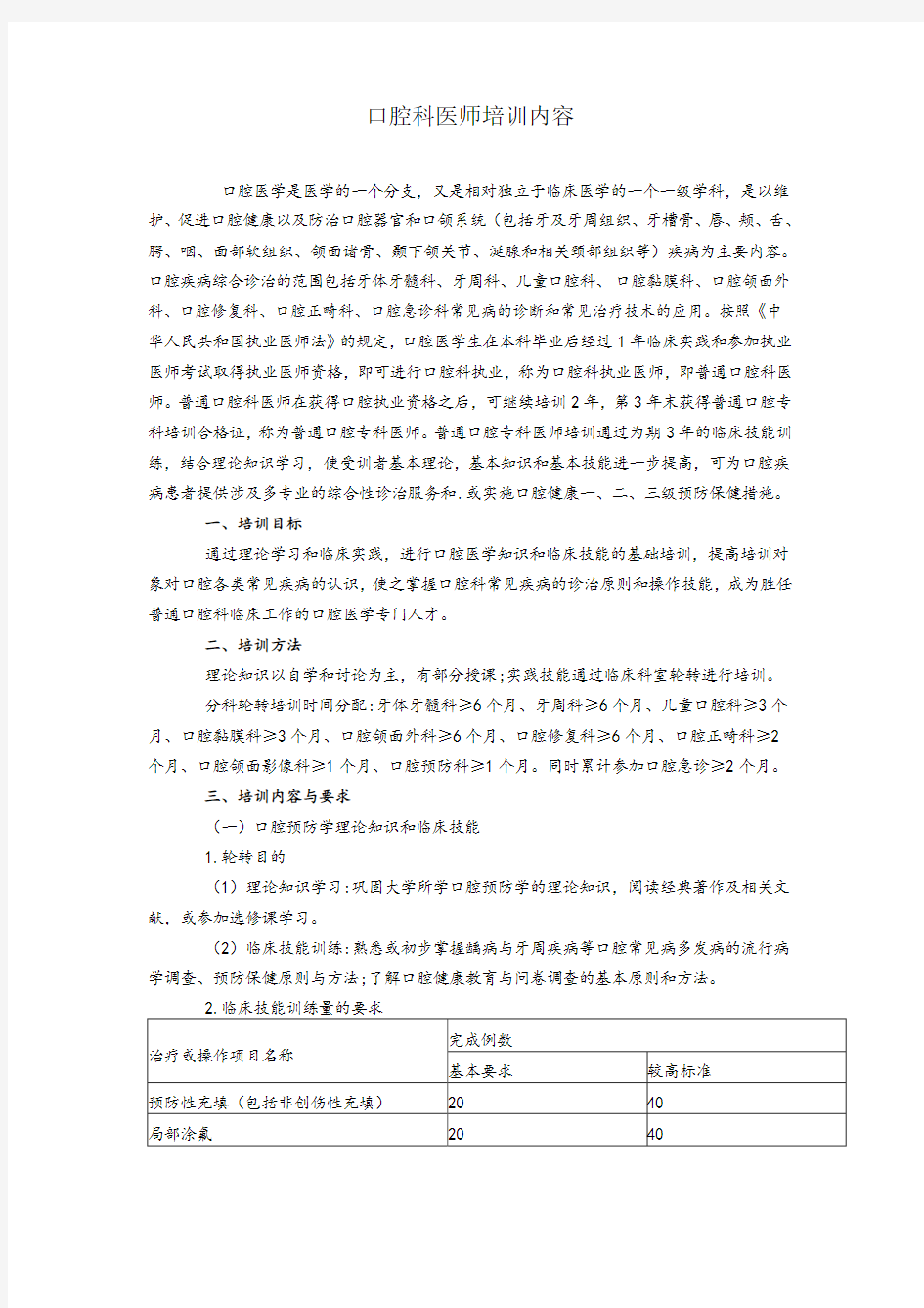 口腔科医师培训内容知识