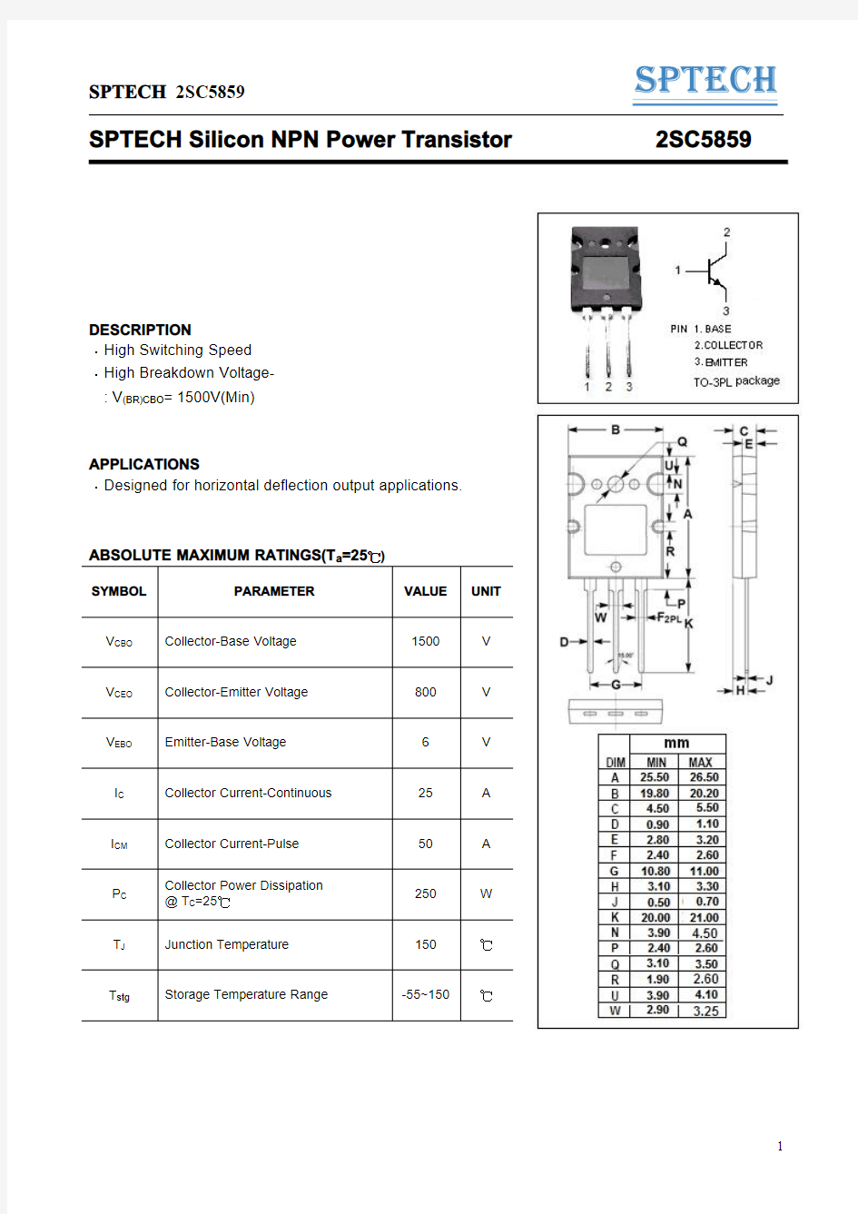 三极管2SC5859参数规格 TO-3PL封装 电路原理应用