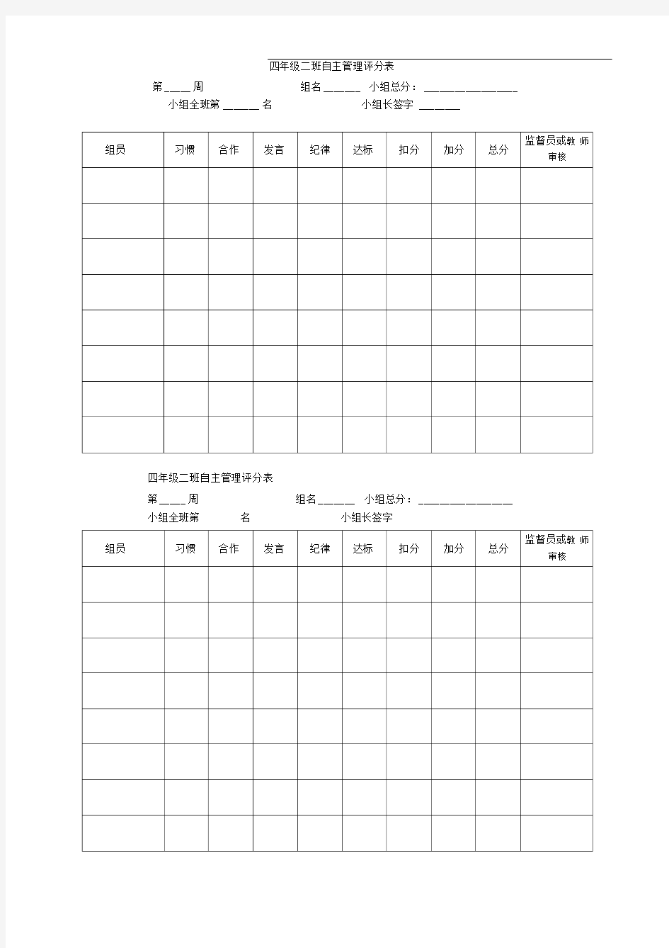 小组评分表及评分细则