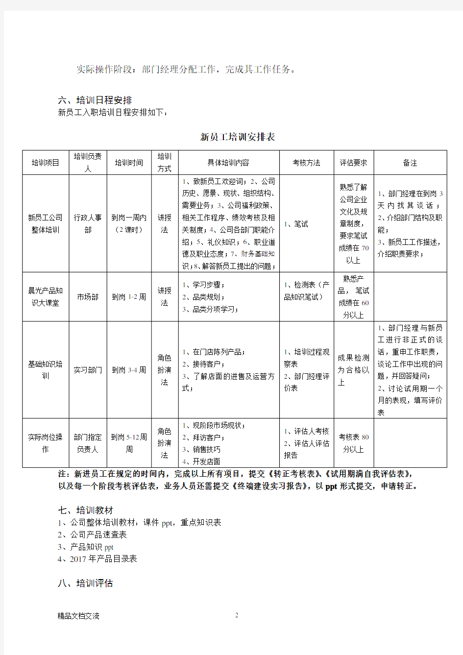 新员工培训计划书