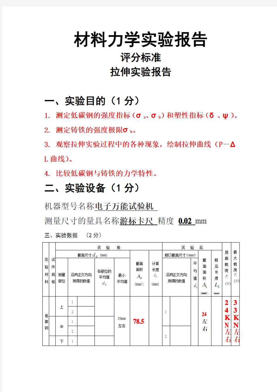 材料力学实验报告答案剖析