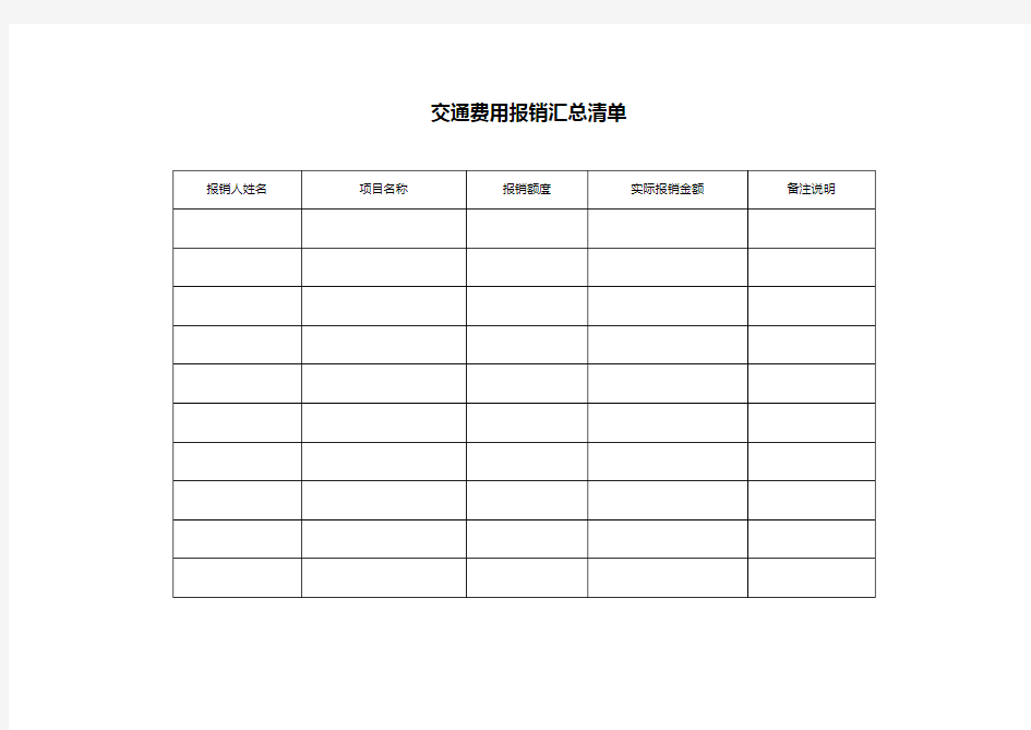 交通费用报销汇总清单